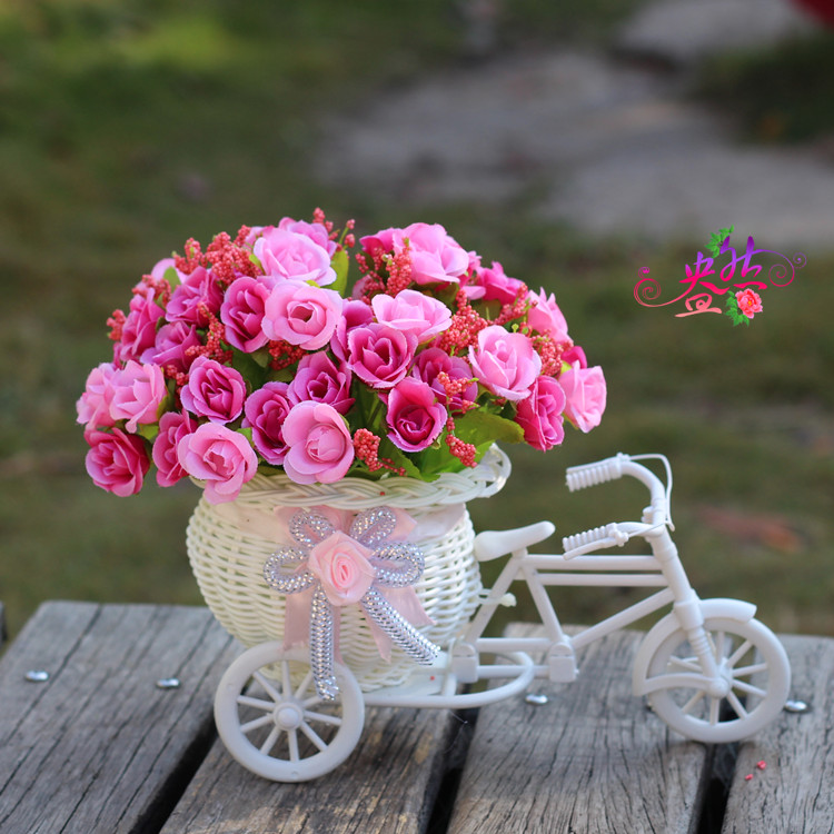 Artificial Flower Small Float Set Bicycle Woven Flower Basket Fake Flower Diamond Rose Wholesale Flower Ceiling