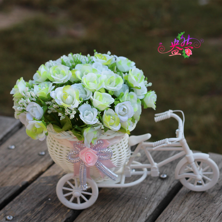 Artificial Flower Small Float Set Bicycle Woven Flower Basket Fake Flower Diamond Rose Wholesale Flower Ceiling