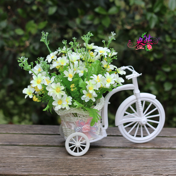 Artificial Flower Small Float Set Bicycle Woven Flower Basket Fake Flower Diamond Rose Wholesale Flower Ceiling