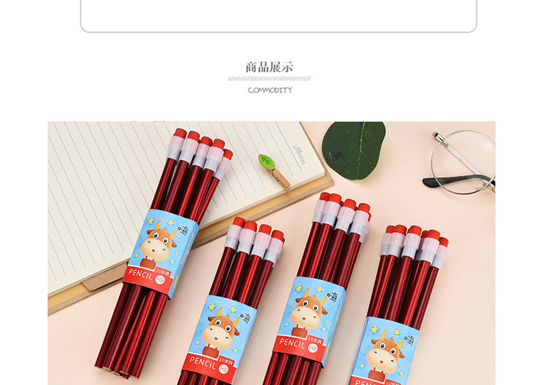 Shunfu New High-End Children Student Writing Pure Red round Brush Pot Big Leather Tip HB Pencil Wholesale Factory Direct Sales