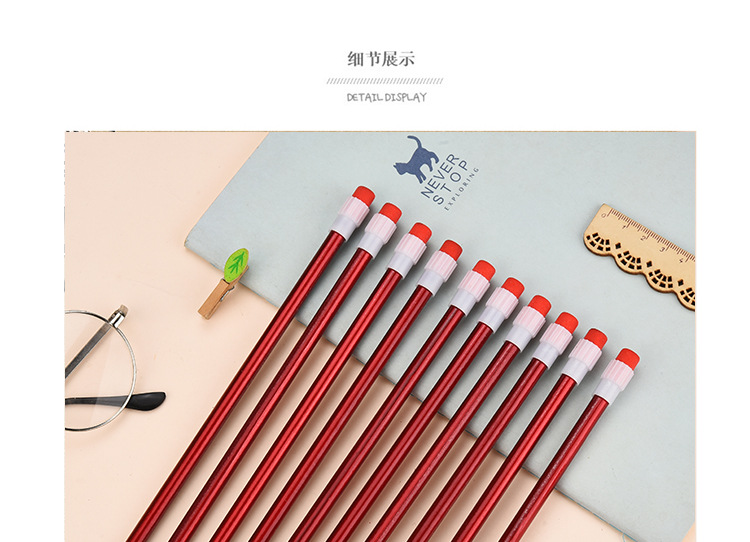 Shunfu New High-End Children Student Writing Pure Red round Brush Pot Big Leather Tip HB Pencil Wholesale Factory Direct Sales