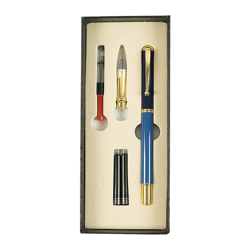 Portable Pen-Type Writing Brush Regular Script in Small Characters Calligraphy Copy Scripture Wolf Hair Brush with Copybook Set Can Add Ink Beautiful Soft Pen to Send on Behalf