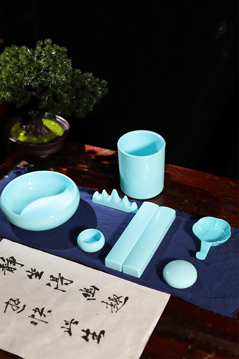 Calligraphy Materials Accessories Imitation Jade Writing-Brush Washer Pen Holder Paperweight Pen Holder Melamine Plastic Drop-Resistant Washed Paper Weight Pen Holder