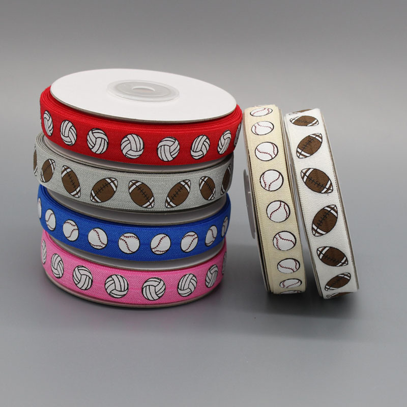 Spot 15mm rugby volleyball printed elastic tape knotted hair ties headband headband bag side band