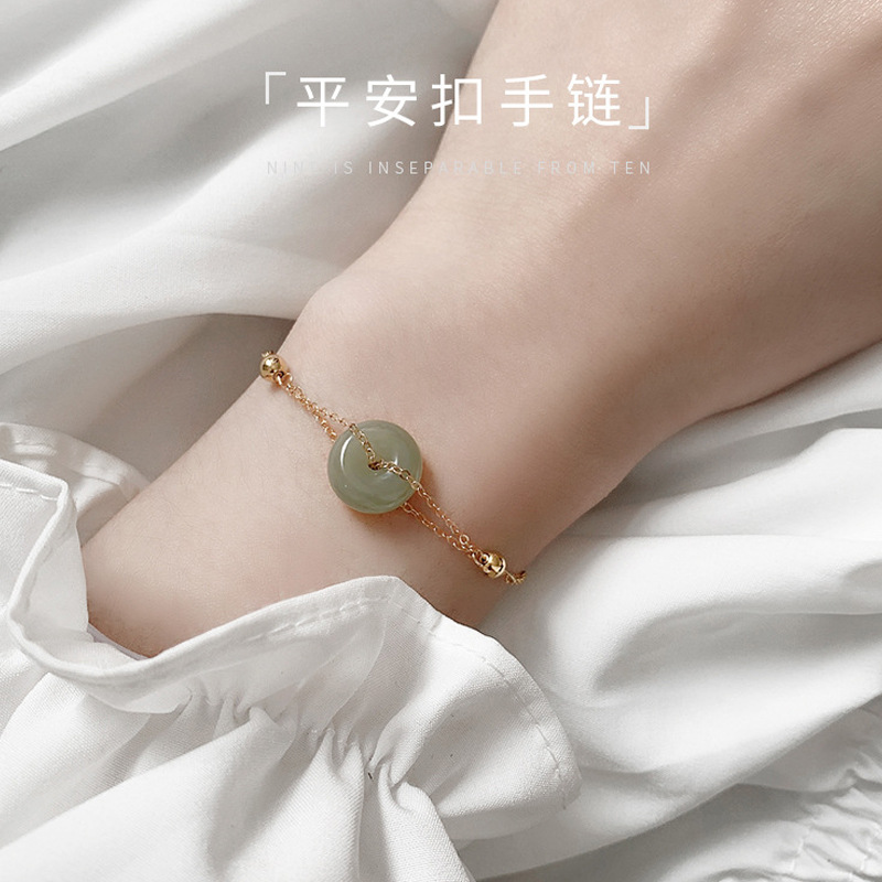 Xinjiang Hetian Jade Safety Buckle Bracelet Simple Ins Design Sense Niche Temperament Vintage Court Style Bracelet Internet Celebrity Xinjiang Hetian Jade Safety Buckle Bracelet Simple Ins Design Sense Niche Temperament Vintage Court Style Bracelet Internet Celebrity