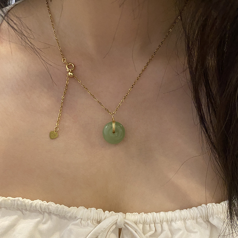 Elegant Hetian Jade Ruyi Safety Buckle Pendant Female round Smooth Chalcedony Couple Ancient Style Fresh Clavicle Chain Female
