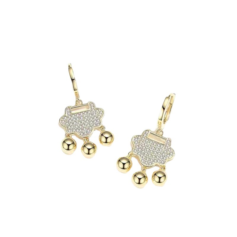 Safety Lock Earring Ear Clip Female Affordable Luxury Fashion Unique Bell Eardrops TikTok Same Style Temperament Small Golden Balls Ear Buckle
