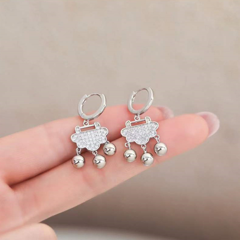 Safety Lock Earring Ear Clip Female Affordable Luxury Fashion Unique Bell Eardrops TikTok Same Style Temperament Small Golden Balls Ear Buckle