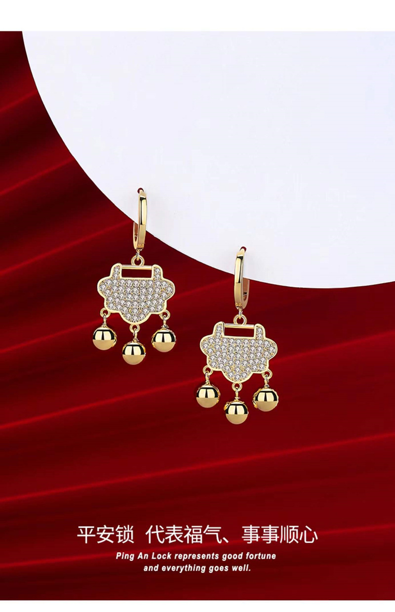 Safety Lock Earring Ear Clip Female Affordable Luxury Fashion Unique Bell Eardrops TikTok Same Style Temperament Small Golden Balls Ear Buckle