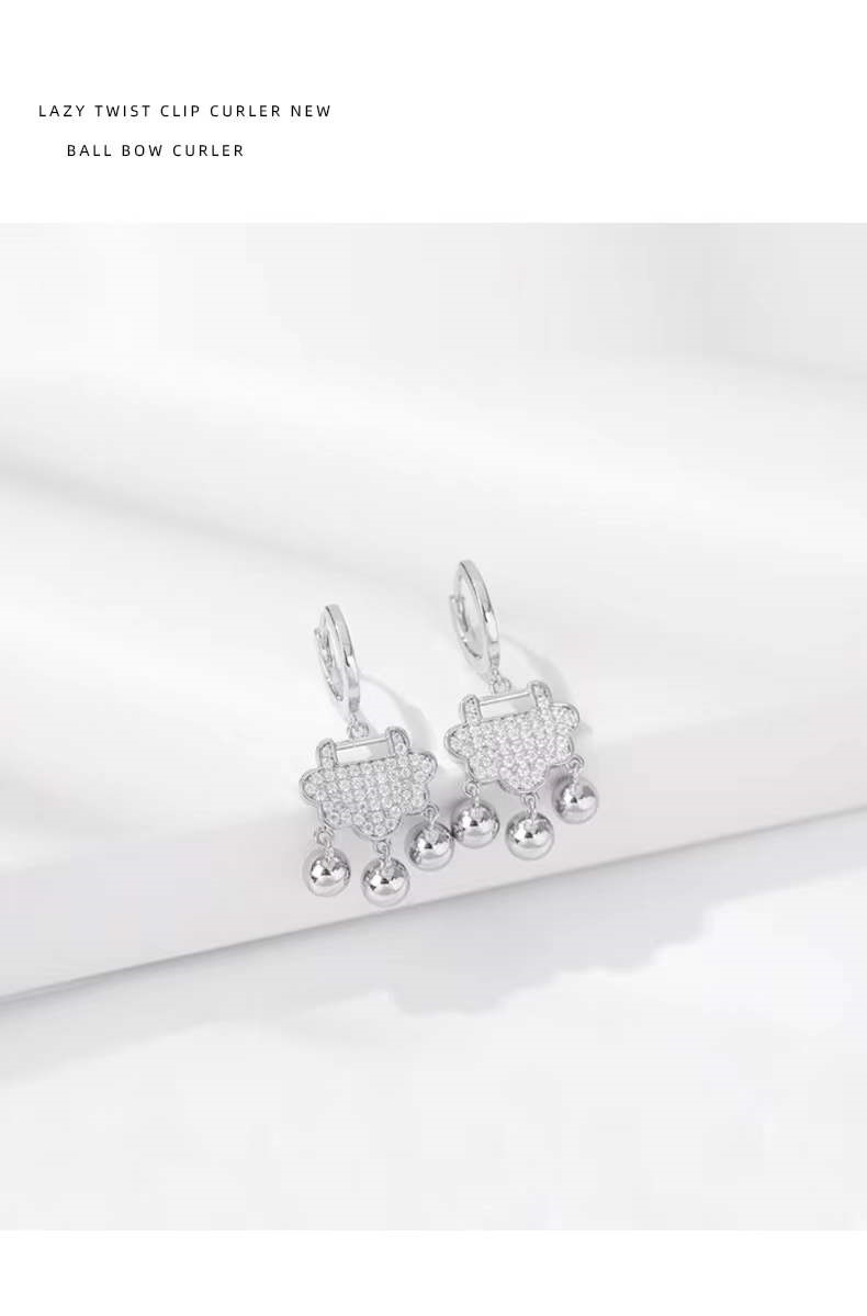 Safety Lock Earring Ear Clip Female Affordable Luxury Fashion Unique Bell Eardrops TikTok Same Style Temperament Small Golden Balls Ear Buckle