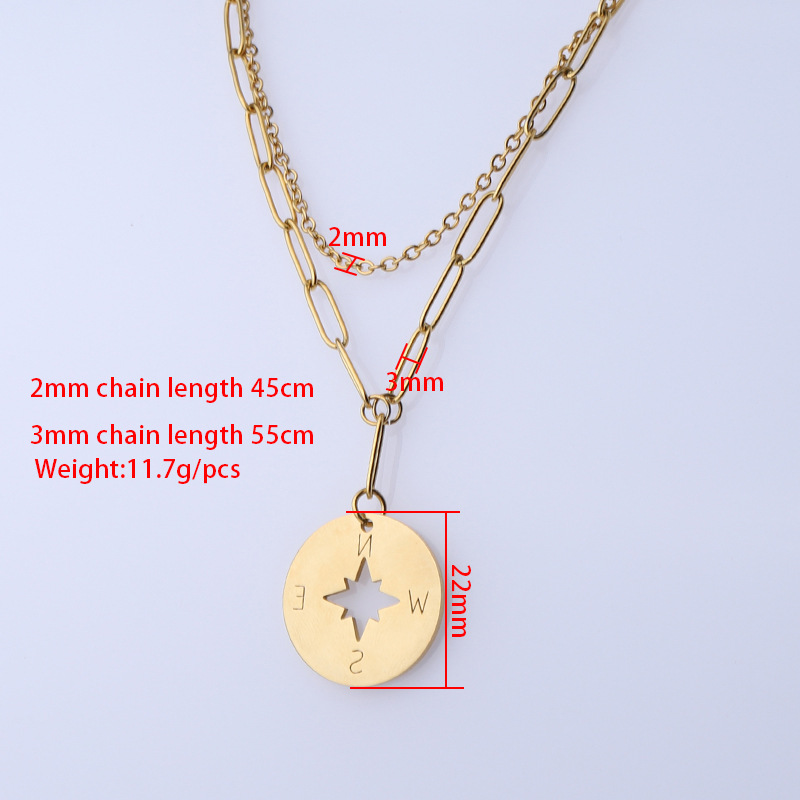 Factory Direct Sales Mirror Stainless Steel round Hollow Compass Compass Pendant Double Layer Hip Hop Style Handmade Ornament Factory Direct Sales Mirror Stainless Steel round Hollow Compass Compass Pendant Double Layer Hip Hop Style Handmade Ornament