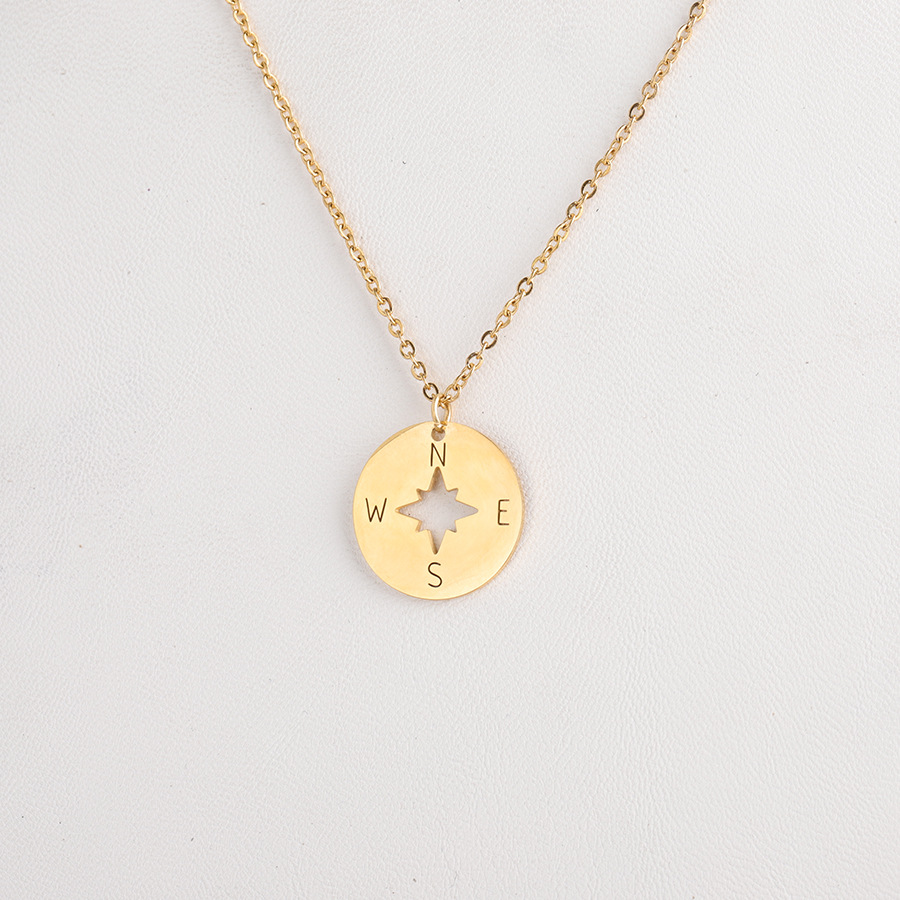 Compass Necklace Mirror Stainless Steel round Hollow Compass Compass Pendant Hip Hop Style Handmade Ornament Compass Necklace Mirror Stainless Steel round Hollow Compass Compass Pendant Hip Hop Style Handmade Ornament