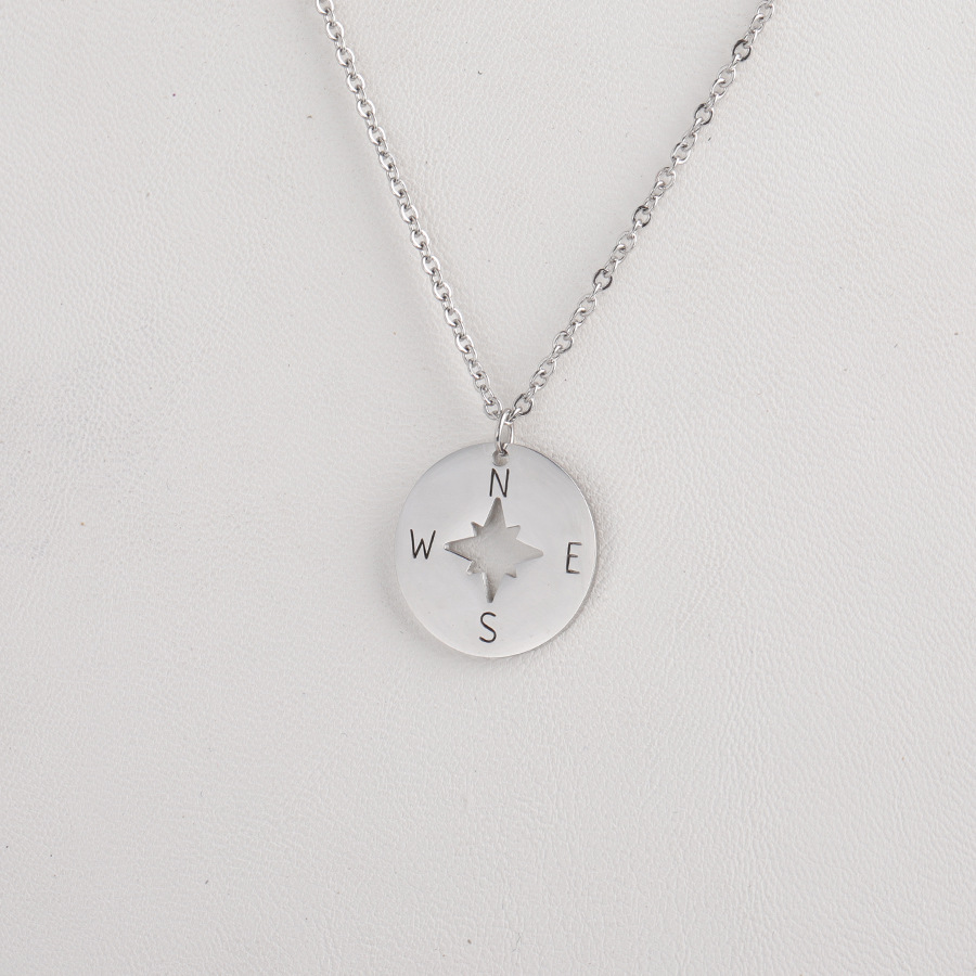 Compass Necklace Mirror Stainless Steel round Hollow Compass Compass Pendant Hip Hop Style Handmade Ornament Compass Necklace Mirror Stainless Steel round Hollow Compass Compass Pendant Hip Hop Style Handmade Ornament