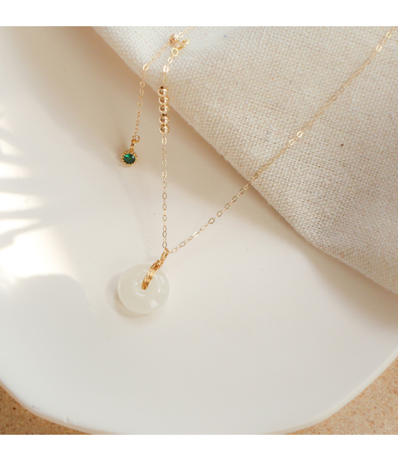 Badu Hetian Jade Beads Necklace Female Safety Buckle Pendant Clavicle Chain Jade Niche Design Ins Cold Wind Gift Badu Hetian Jade Beads Necklace Female Safety Buckle Pendant Clavicle Chain Jade Niche Design Ins Cold Wind Gift