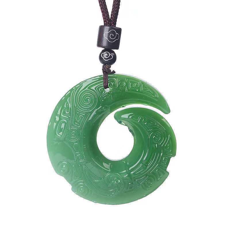 Imitation Afghan White Jade Ethnic Style Good Luck Comes Safety Buckle Pendant Men&#039;s and Women&#039;s Chalcedony Necklace Sweater Chain Wholesale