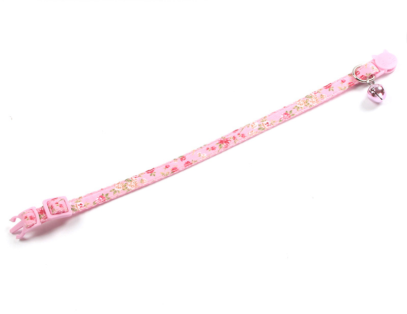 New Rose Webbing Satin Ribbon Pet Cats Collar Safety Buckle Color Release Buckle with Bell Factory Spot Direct Sales