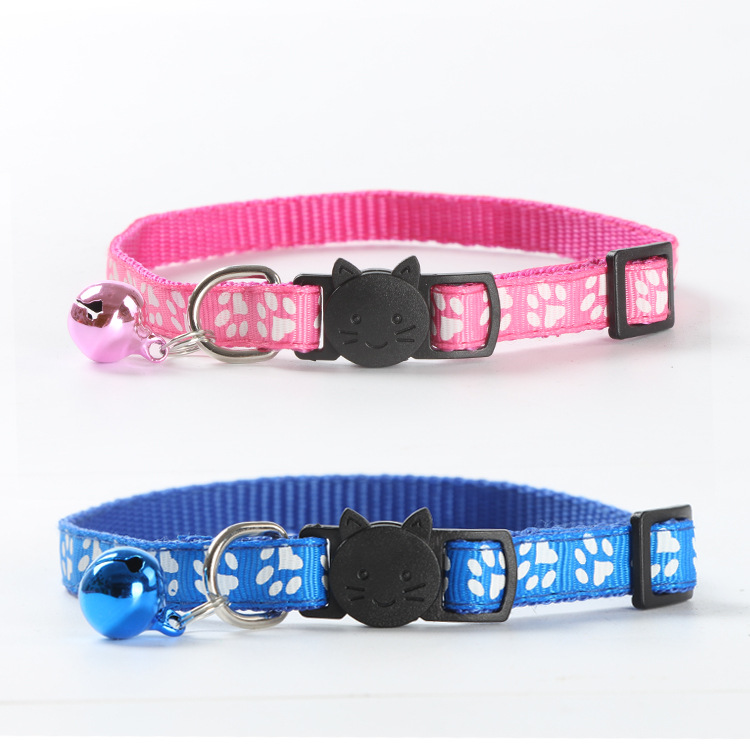 Factory Direct Supply Pet Supplies Printing Footprints Ribbon Safety Buckle Cat Head Release Buckle Collar Color Bell Collar Factory Direct Supply Pet Supplies Printing Footprints Ribbon Safety Buckle Cat Head Release Buckle Collar Color Bell Collar