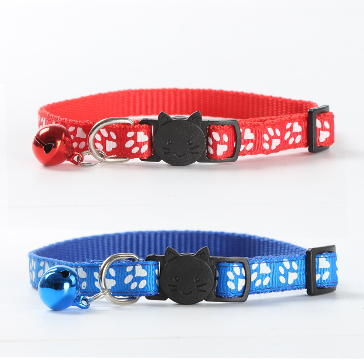 Factory Direct Supply Pet Supplies Printing Footprints Ribbon Safety Buckle Cat Head Release Buckle Collar Color Bell Collar Factory Direct Supply Pet Supplies Printing Footprints Ribbon Safety Buckle Cat Head Release Buckle Collar Color Bell Collar