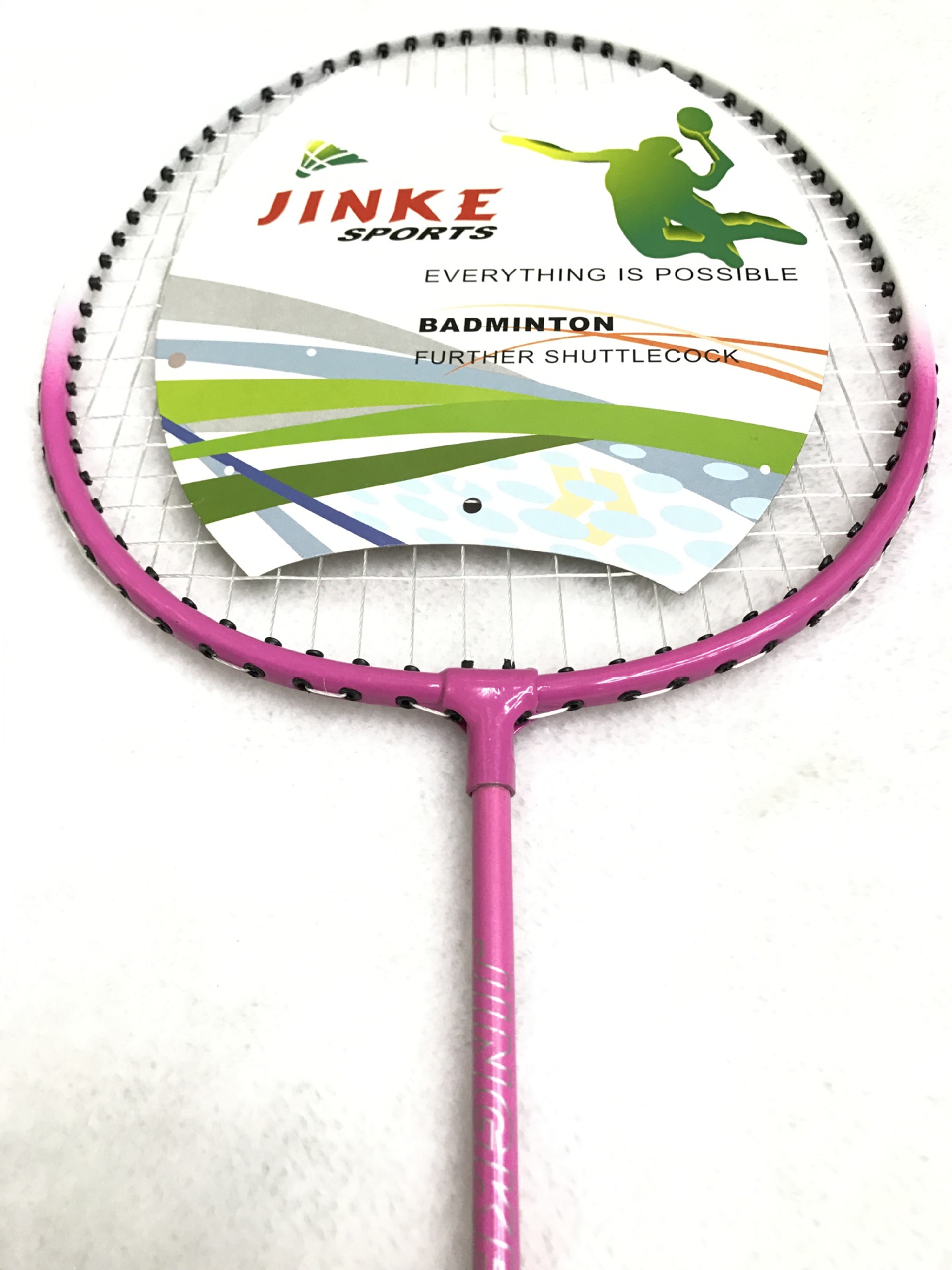 The factory direct selling JINKE-301 badminton rackets 2 pieces to take super light alloy competition training.