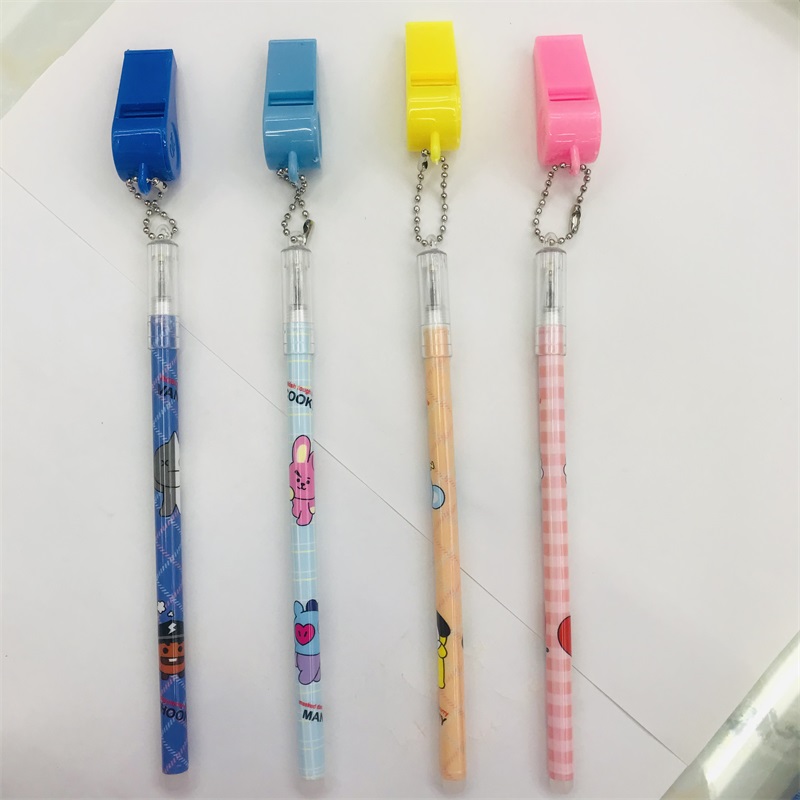 Creative Cartoon Pen Whistle Pendant Rub Easy to Wipe Primary and Secondary School Students Black Gel Pen Prize Gift Stationery Wholesale