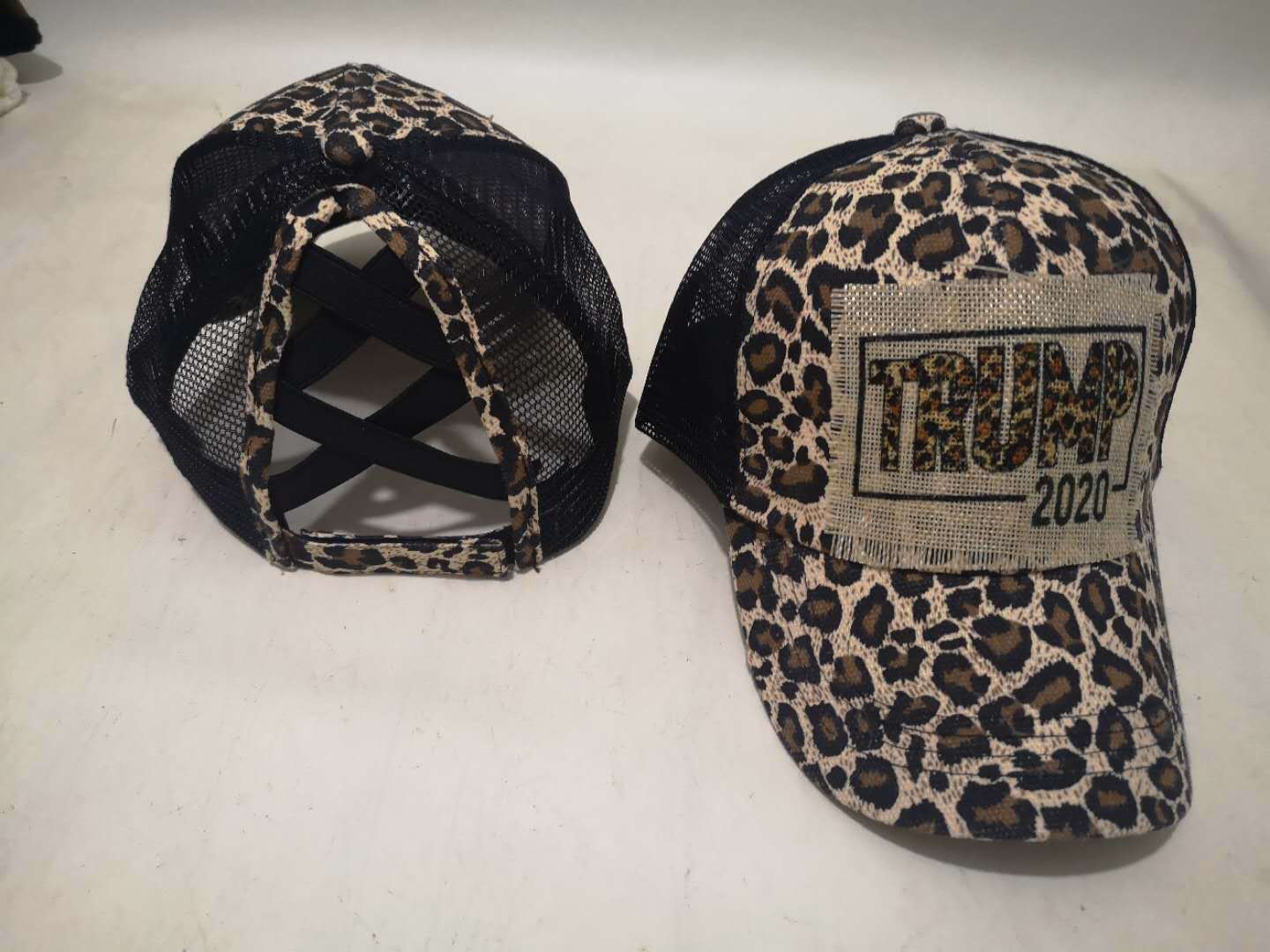 2020 CrossBorder Whole Women&#039;s Cross Hat Leopard Print Open Summer Baseball Cap Ponytail Net Cap Processing