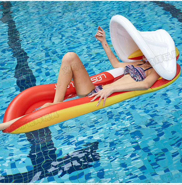 Cross-Border Wholesale Summer PVC Inflatable Gap Former Float Water Backrest Floating Bed with Canopy Thickened Sun Shade Gap Former Float