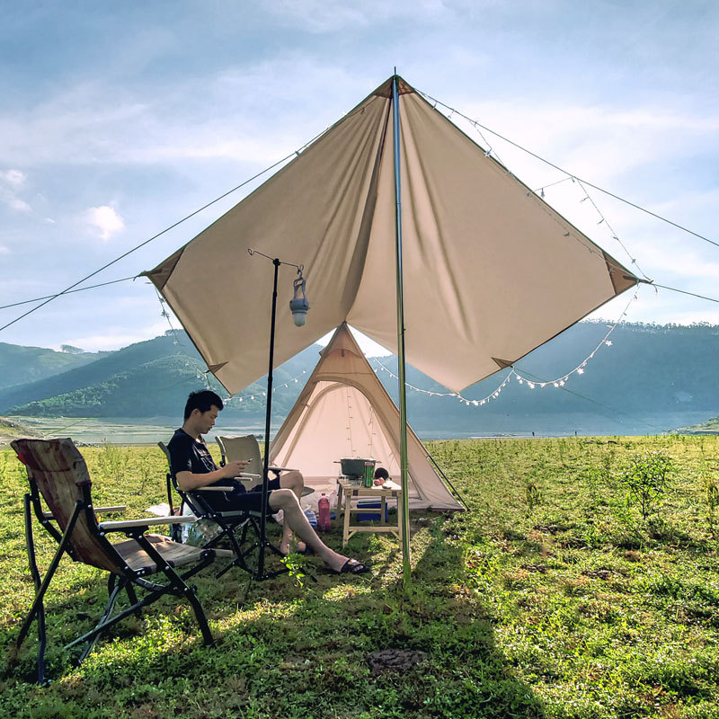 Landwolf Outdoor Indian Cotton-Cloth Tents 3-4 People Camping Pyramid Canopy Spire Camping Technology Cotton Tent