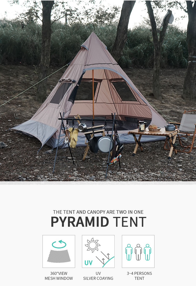 CLS Outdoor Indian Pyramid Tent 3-4 People Camping Folding Canopy Weatherproof UV Resistant Camping Tent CLS Outdoor Indian Pyramid Tent 3-4 People Camping Folding Canopy Weatherproof UV Resistant Camping Tent