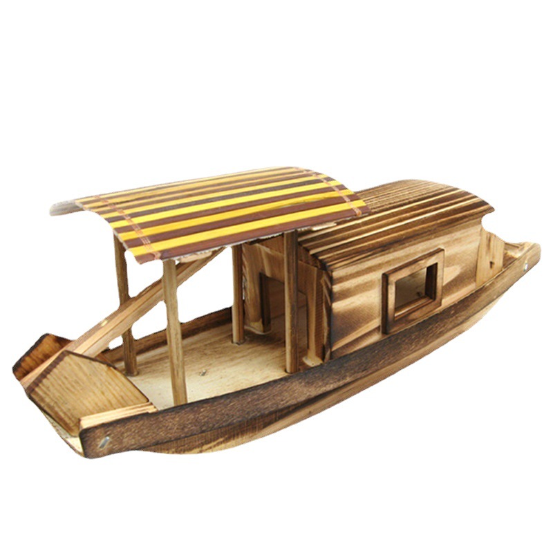 65750 Wooden Fishing Ship Model Home Decoration Children&#039;s Toy Wutan Boat Wooden with Canopy Small Wooden Boat
