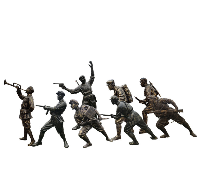 Fiberglass Eighth Route Army Imitation Copper Character Red Army Sculpture Cast Copper Red Theme Culture Anti-Japanese War Memorial Landscape Customization