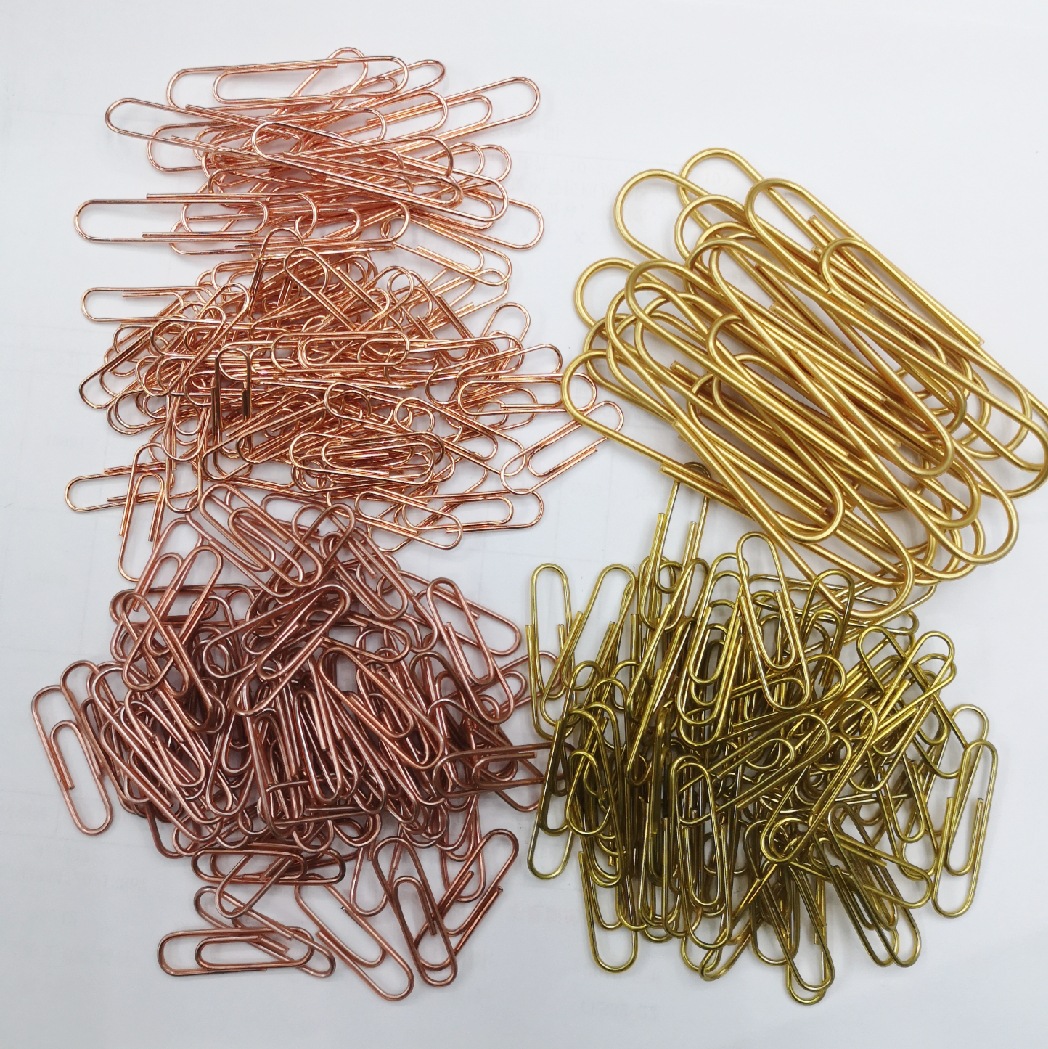 Factory Wholesale Plastic-Covered Paper Clip Bulk Gold 32mm/28mm Paper Clip Electroplated Rose Gold Color round Shape