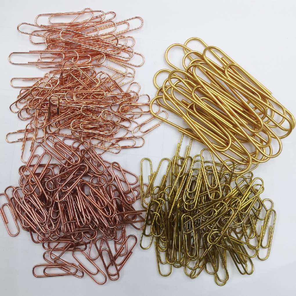 Factory Wholesale Plastic-Covered Paper Clip Bulk Gold 32mm/28mm Paper Clip Electroplated Rose Gold Color round Shape
