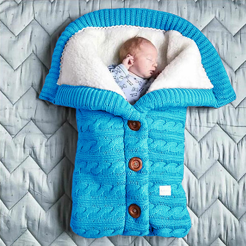 European and American Autumn Winter Baby Stroller Sleeping Bag Outdoor Button Baby Knitted Sleeping Bag Wool plus Velvet Thickened Swaddling Wrapping Quilt European and American Autumn Winter Baby Stroller Sleeping Bag Outdoor Button Baby Knitted Sleeping Bag Wool plus Velvet Thickened Swaddling Wrapping Quilt