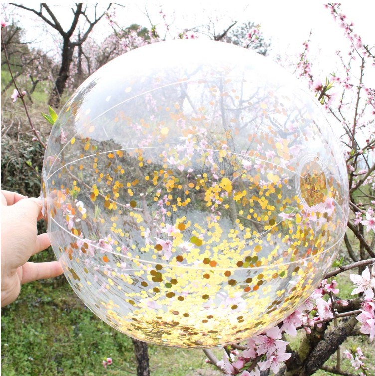 Internet Celebrity Transparent PVC Gold Leaf Flash Ball Water Toy Photo Props Inflatable Sequins Beach Ball