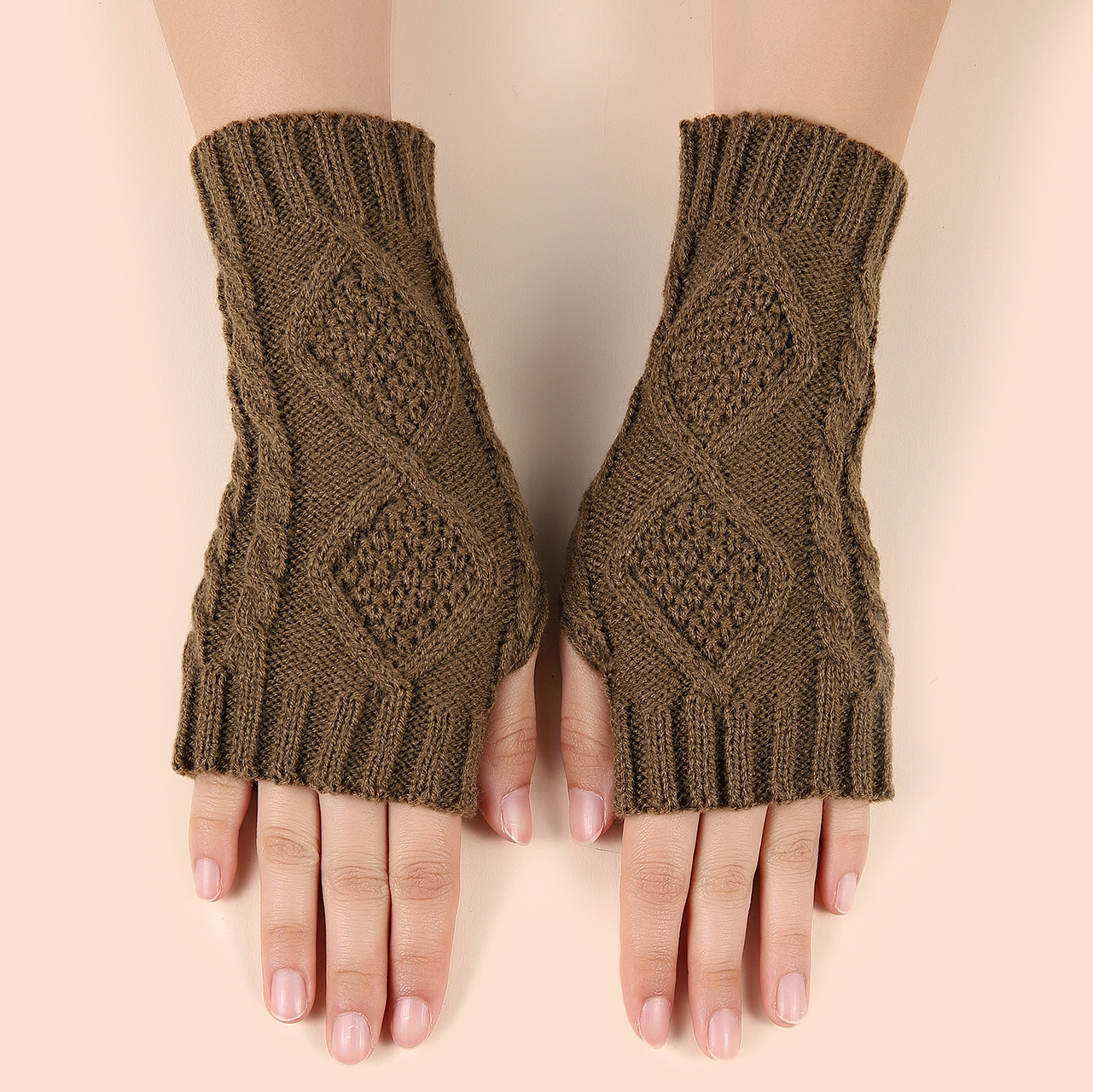 Knit Acrylic Gloves Rhombus Pattern Women Winter Mittens War