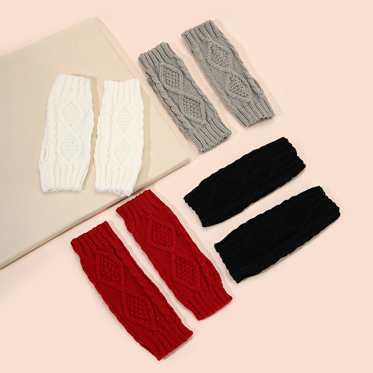 Knit Acrylic Gloves Rhombus Pattern Women Winter Mittens War