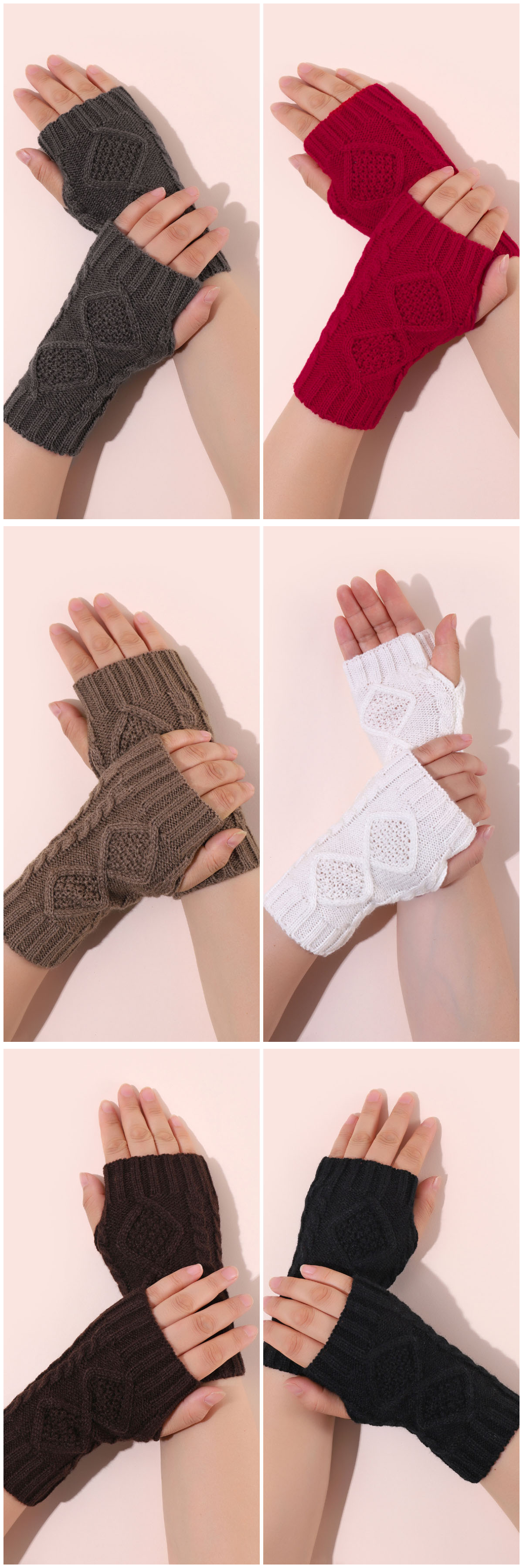 Knit Acrylic Gloves Rhombus Pattern Women Winter Mittens War Knit Acrylic Gloves Rhombus Pattern Women Winter Mittens War