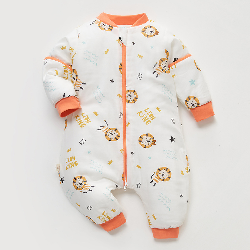 Autumn and Winter Thin Cotton Split Leg Newborn Removable Sleeve Children Sleeping Bag Anti-Kicking Blanket Baby Jumpsuits Baby Gauze Sleeping Bag