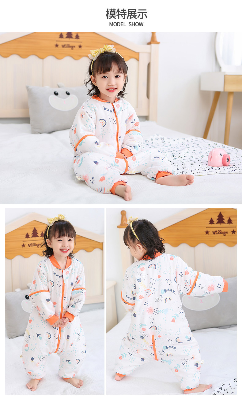 Autumn and Winter Thin Cotton Split Leg Newborn Removable Sleeve Children Sleeping Bag Anti-Kicking Blanket Baby Jumpsuits Baby Gauze Sleeping Bag
