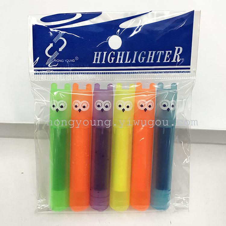 Owl small fluorescent pen cartoon cute mini fluorescent pen with hanging hole gift pen