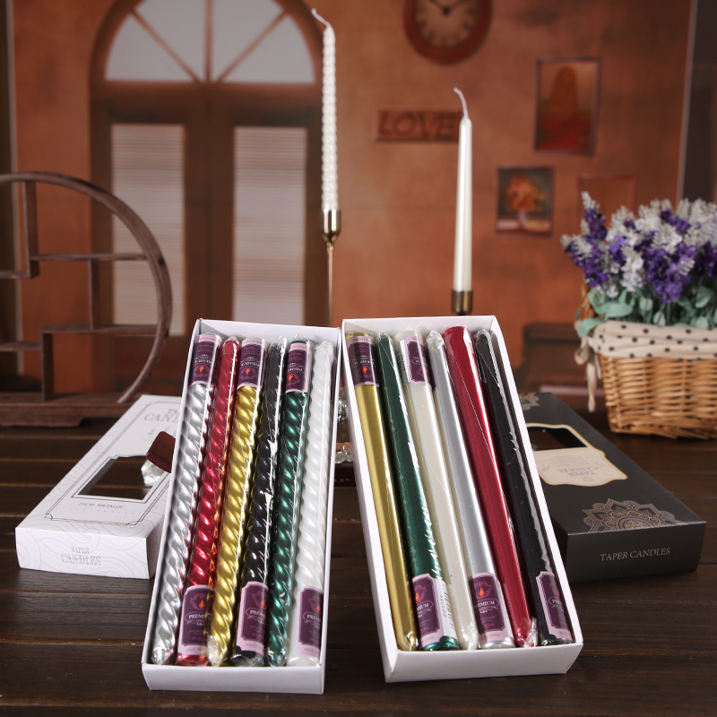 European-Style Candle Electroplating Spiral Thread Candle Wedding Candle Dinner Smoke-Free Long Brush Holder Wax 4 Pcs/box Free Shipping