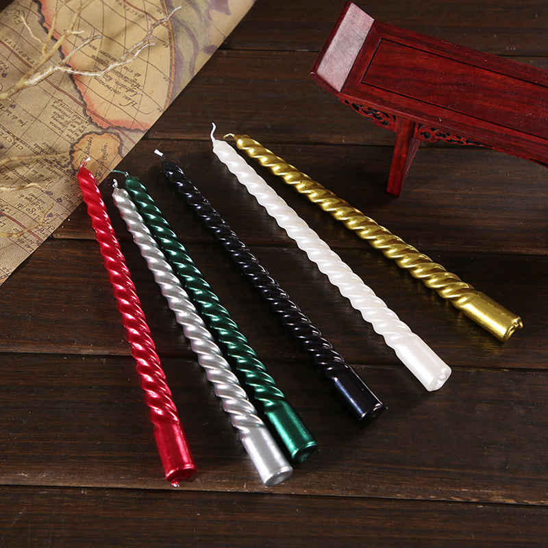European-Style Candle Electroplating Spiral Thread Candle Wedding Candle Dinner Smoke-Free Long Brush Holder Wax 4 Pcs/box Free Shipping