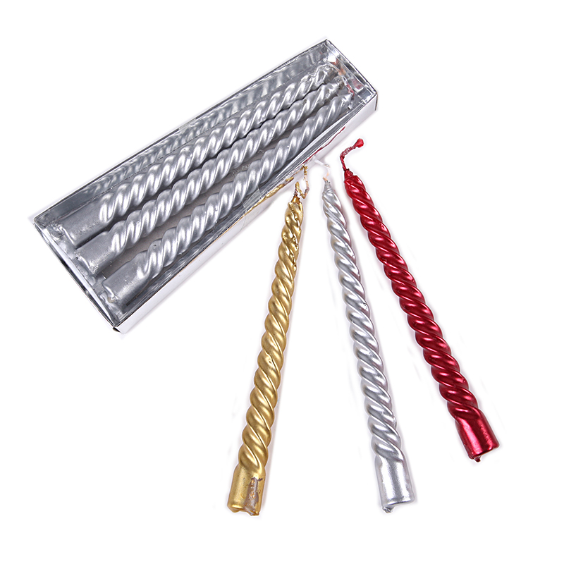 European-Style Candle Electroplating Spiral Thread Candle Wedding Candle Dinner Smoke-Free Long Brush Holder Wax 4 Pcs/box Free Shipping
