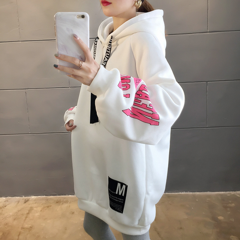 250g David style autumn/winter update hoodie with velvet cuff monogram print long sleeve sweater for women