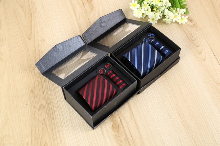 Factory Direct Sales Exquisite Fashion Large Window Tie Square Scarf Cuff Gift Box Three-Piece Set Factory Direct Sales Exquisite Fashion Large Window Tie Square Scarf Cuff Gift Box Three-Piece Set