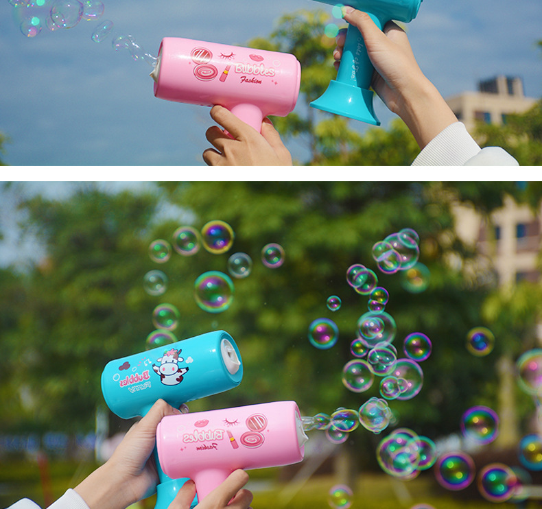 New Electric Hair Dryer Bubble Machine Lighting Music Automatic Bubble Blowing Gun Children Stall Outdoor Toys Wholesale