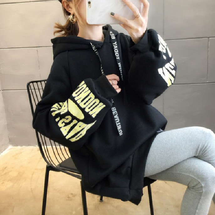 250g David style autumn/winter update hoodie with velvet cuff monogram print long sleeve sweater for women