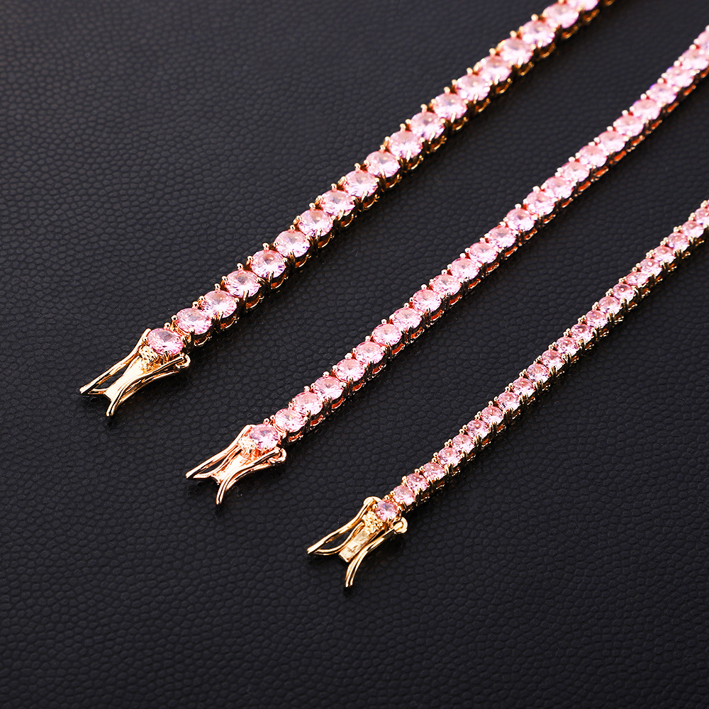 Manufacturers Supply European and American Ins Zircon Tennis Chain Full Zircon Hip Hop Men&#039;s and Women&#039;s Necklaces Tennis Chain