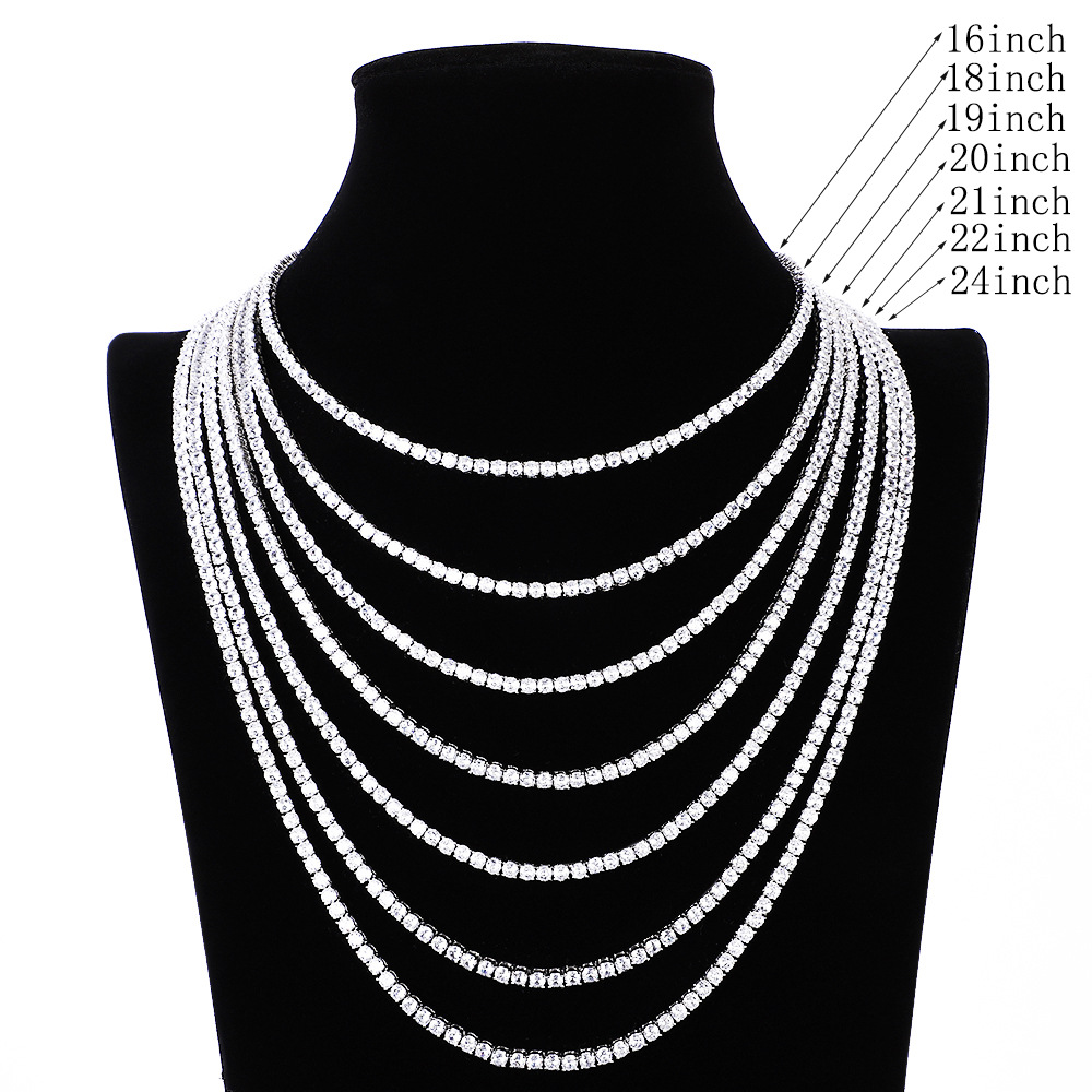 Manufacturers Supply European and American Ins Zircon Tennis Chain Full Zircon Hip Hop Men's and Women's Necklaces Tennis Chain