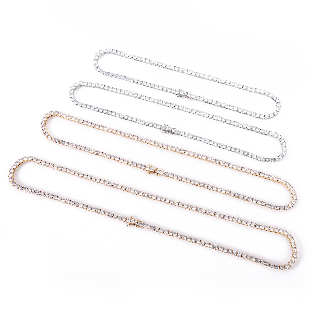 Manufacturers Supply European and American Ins Zircon Tennis Chain Full Zircon Hip Hop Men's and Women's Necklaces Tennis Chain